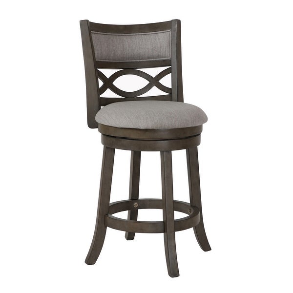 Curved Lattice Back Swivel Counter Stool with Fabric Seat， Antique Gray