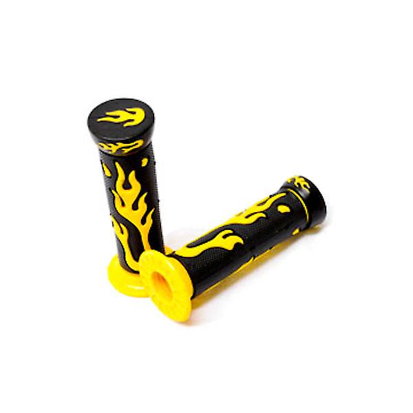 Yellow Flame Motorcycle Rubber Hand Grips 7/8