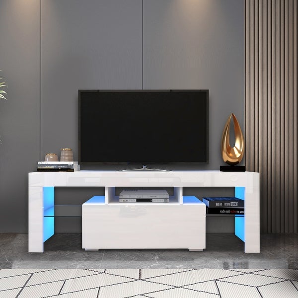 Entertainment TV Stand， Large TV Stand TV Base Stand with LED Light TV Cabinet