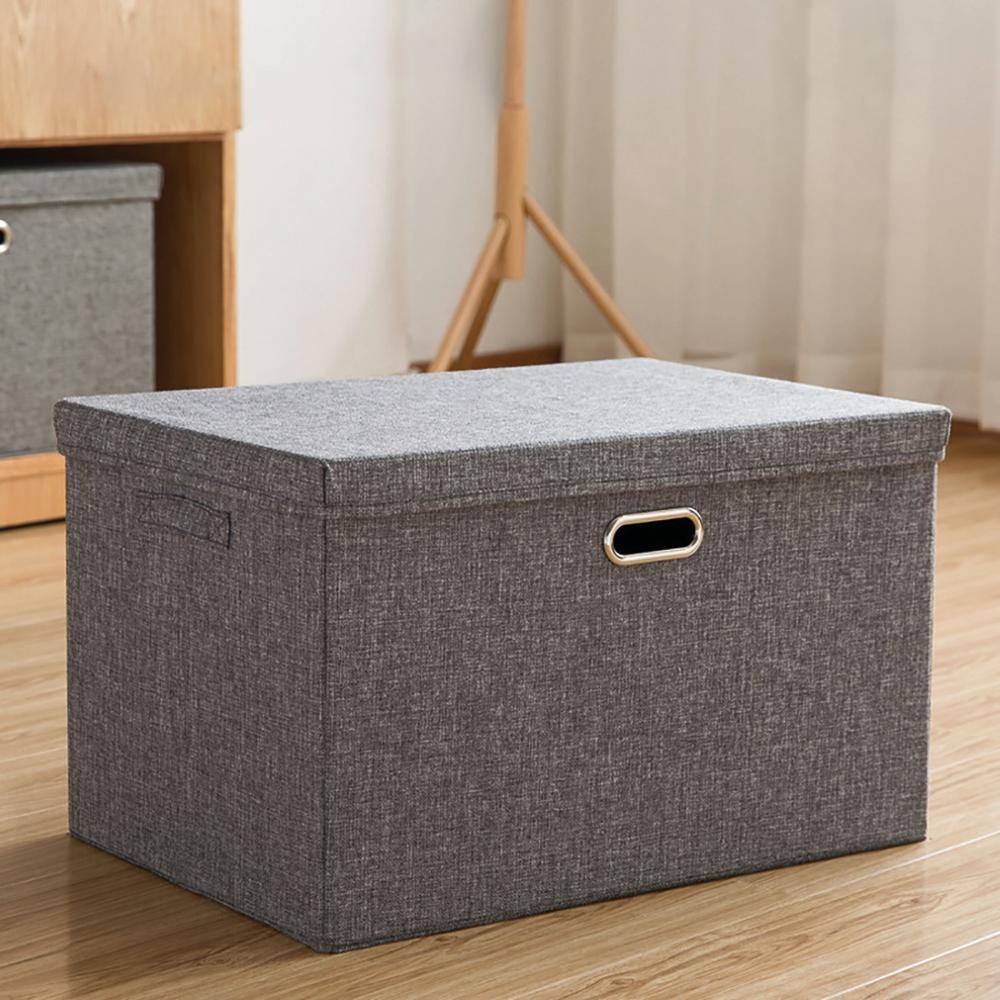 50 qt. Fabric Collapsible Storage Bin with Lid in Gray (3-Pack) bin-54L-gray3