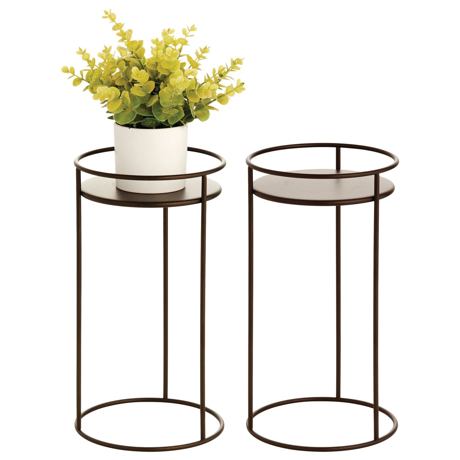 mDesign Metal 15-Inch Tall Circular Plant Stand, Planter Holder Contemporary Design Round Tray for Table, Garden; Holds Indoor/Outdoor Plants, Flower Pot - Concerto Collection - 2 Pack - Bronze