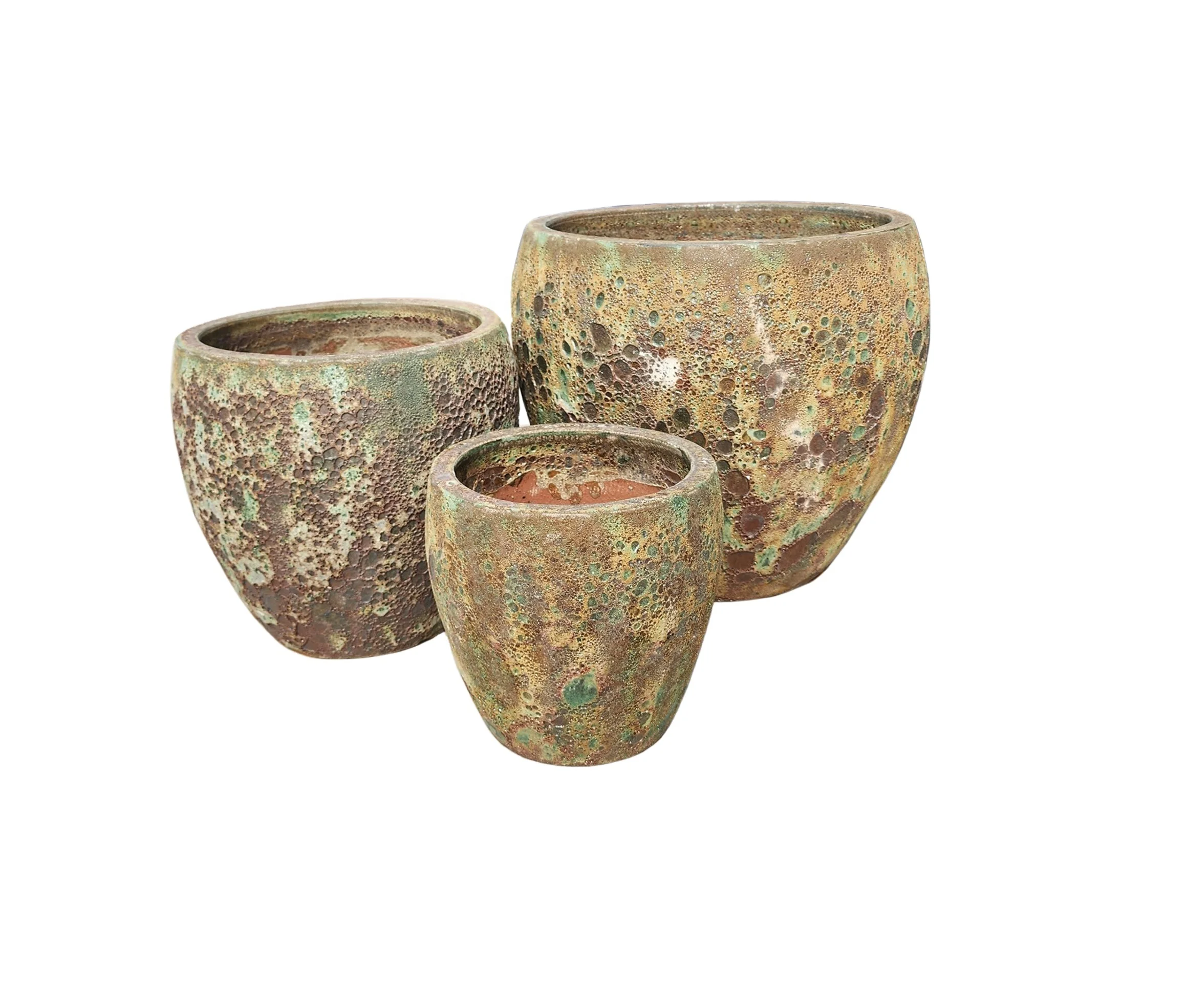 Beautiful Atlantis glazed green ceramic clay pots pottery planters large outdoor planted pottery and planter flower pots garden