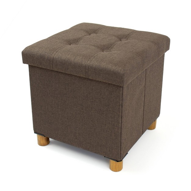 Foldable Storage Ottoman With Reversible Tray Cover Taupe Humble Crew