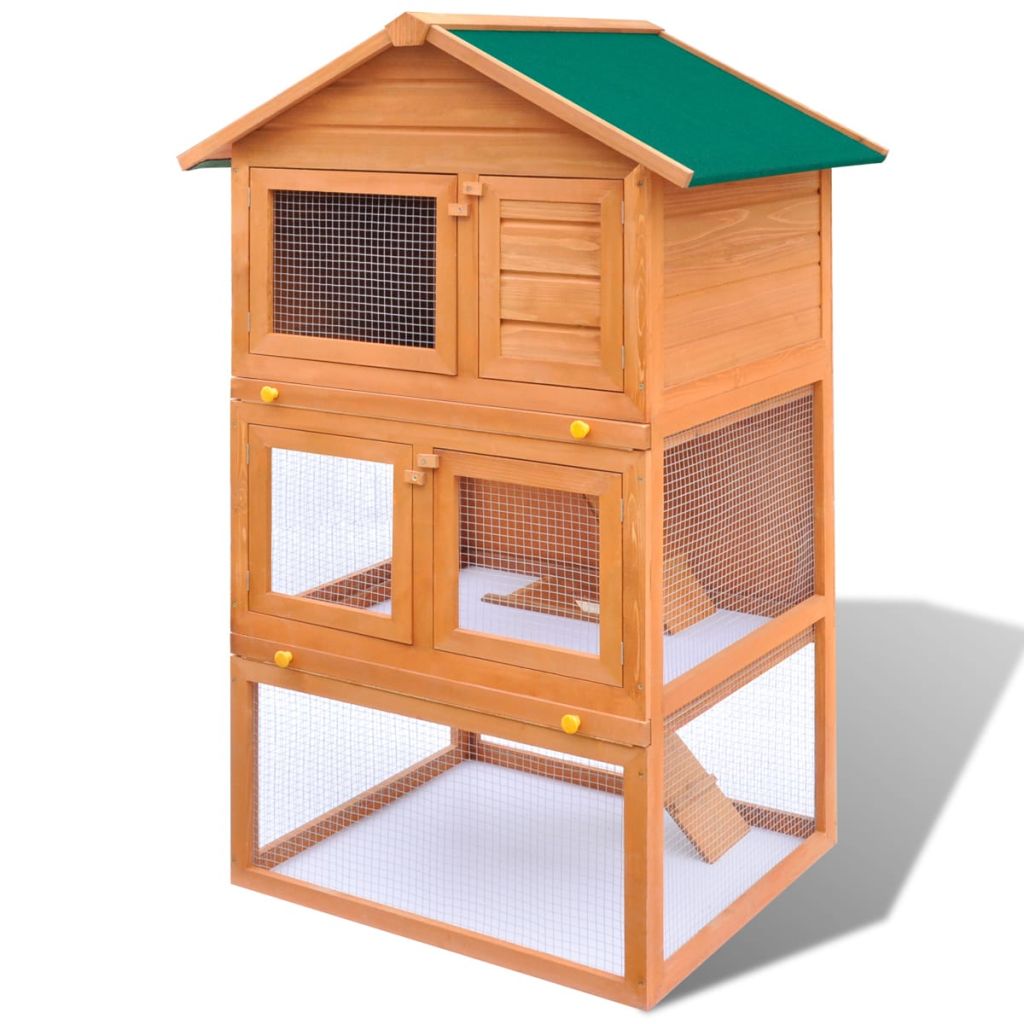 Outdoor Hutch Small Animal House Pet Cage 3 Layers Wood