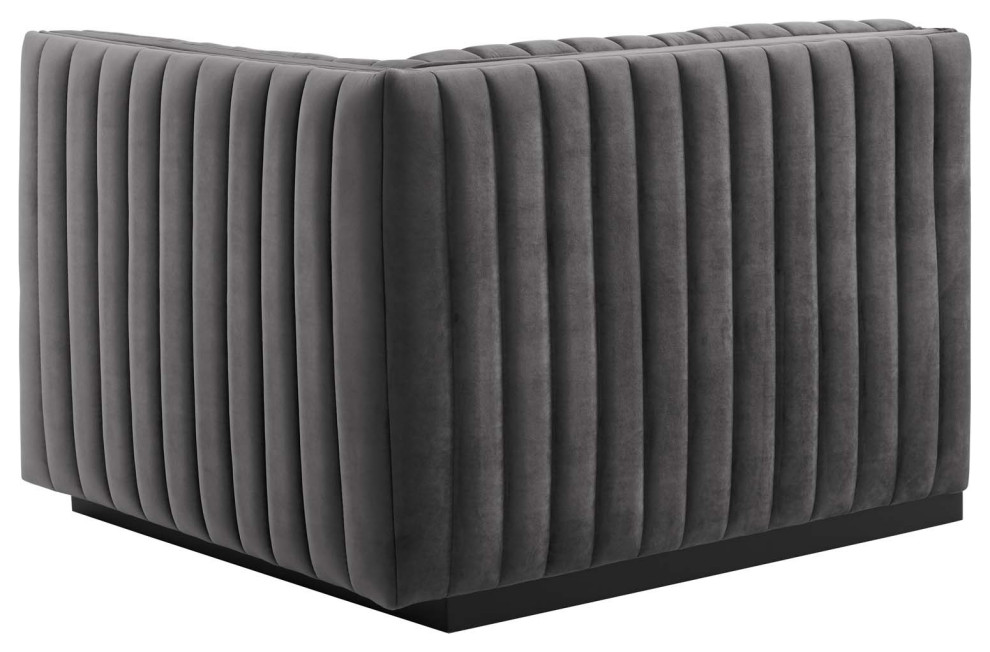 Conjure Channel Tufted Performance Velvet 4 Piece Sectional  Black Gray   Transitional   Sectional Sofas   by First of a Kind USA Inc  Houzz