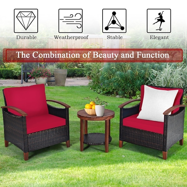 3PCS Patio Furniture Set Rattan Outdoor Sofa and Side Table