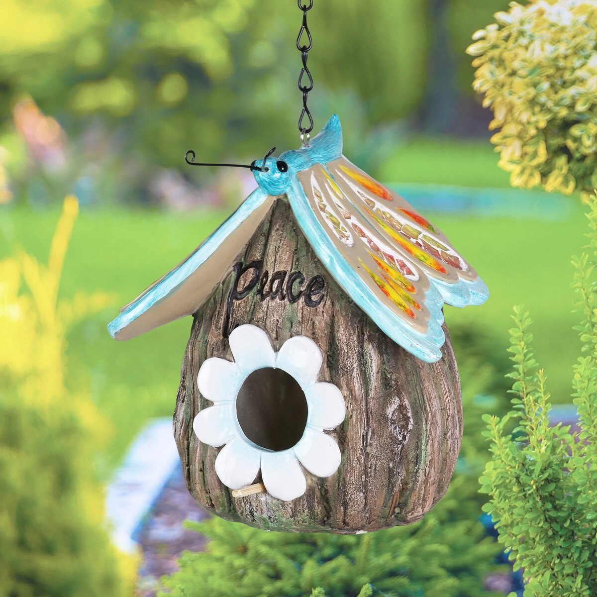 Exhart Butterfly Roof Peace Acorn Hanging Bird House