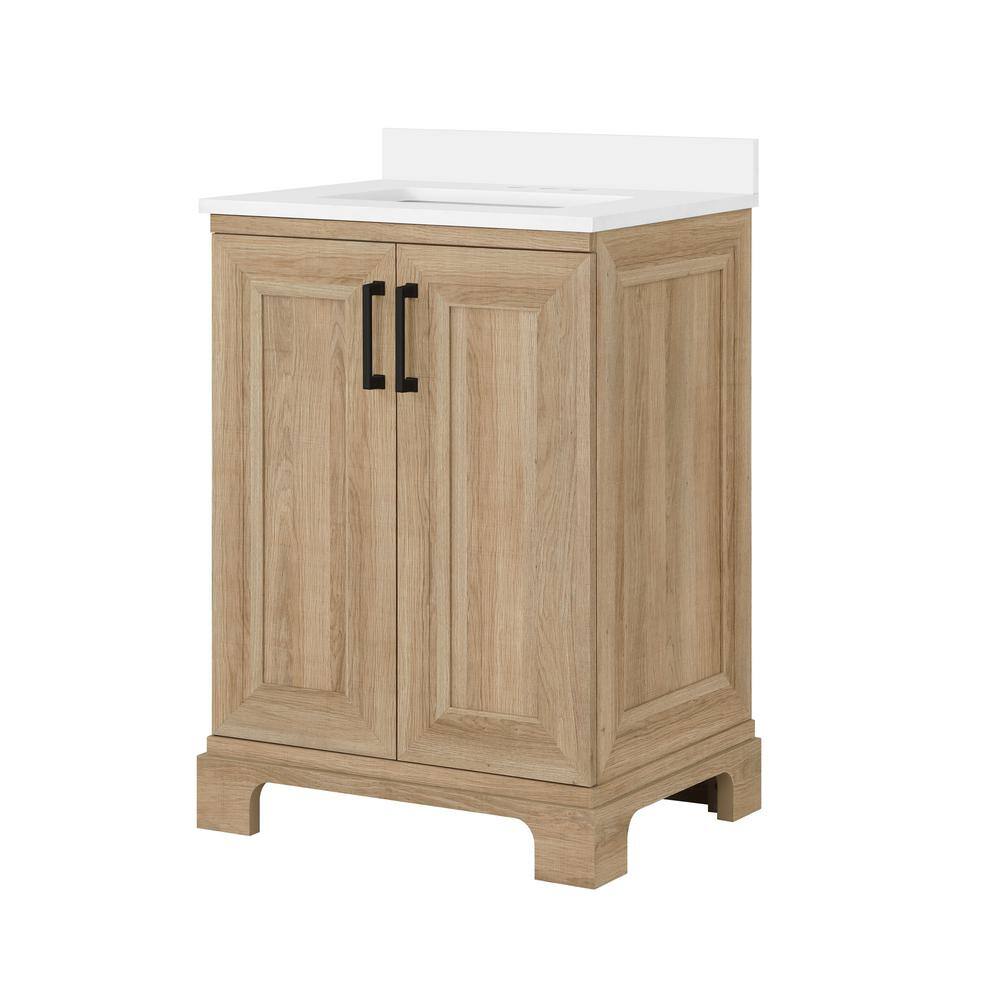 Glacier Bay Sinita 24 in. W x 19 in. D 34.50 in. H Bath Vanity in Natural Oak with White Cultured Marble Top Sinita 24NO