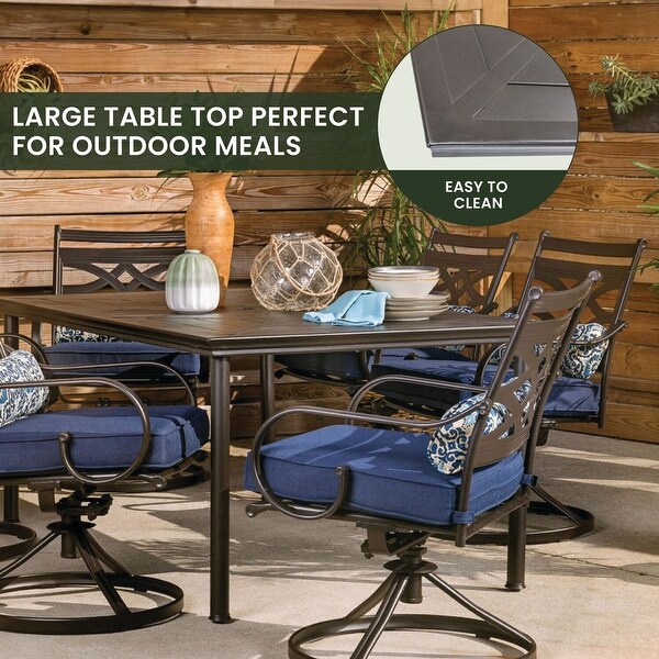 Hanover Montclair 7Piece Dining Set in Navy Blue with 6 Swivel Rockers