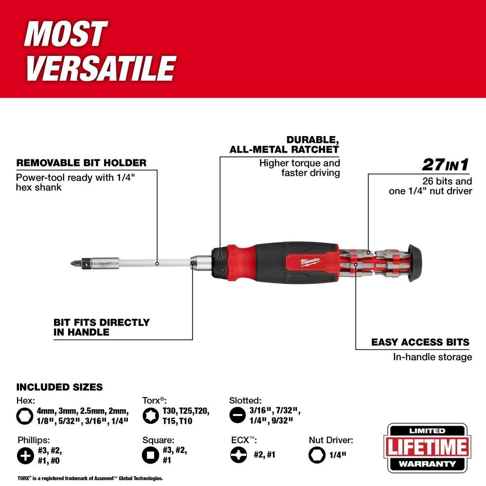 Milwaukee 27-in-1 Ratcheting Multi-Bit Screwdriver 48-22-2904 from Milwaukee