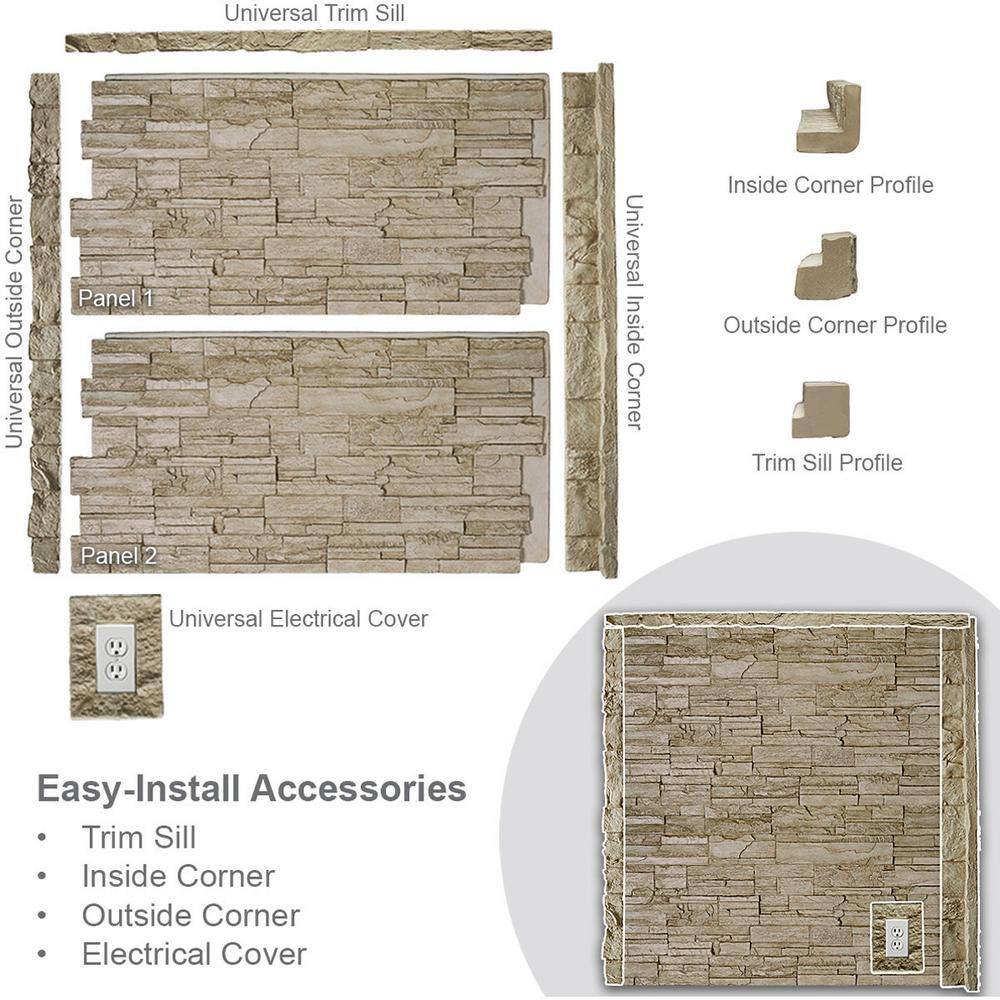 Ekena Millwork 45-34 in. x 24-12 in. Canyon Ridge Stacked Stone Stonewall Faux Stone Siding Panel PNU24X48CNSR