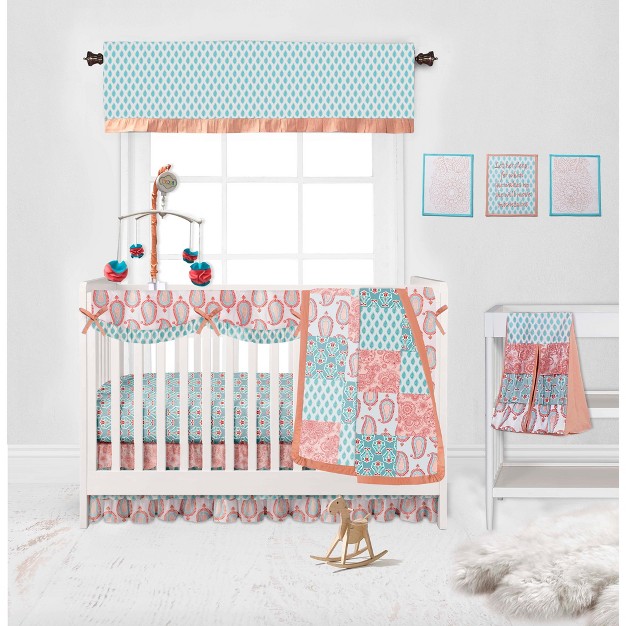 Bacati Sophia Paisley Aqua coral Window Valance