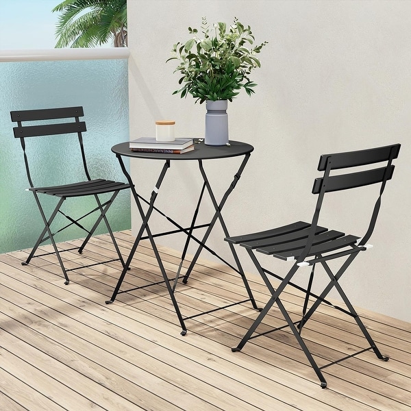 3Piece Bistro Set Folding Outdoor Furniture Sets with Premium Steel Frame Portable Design for Bistro and Balcony