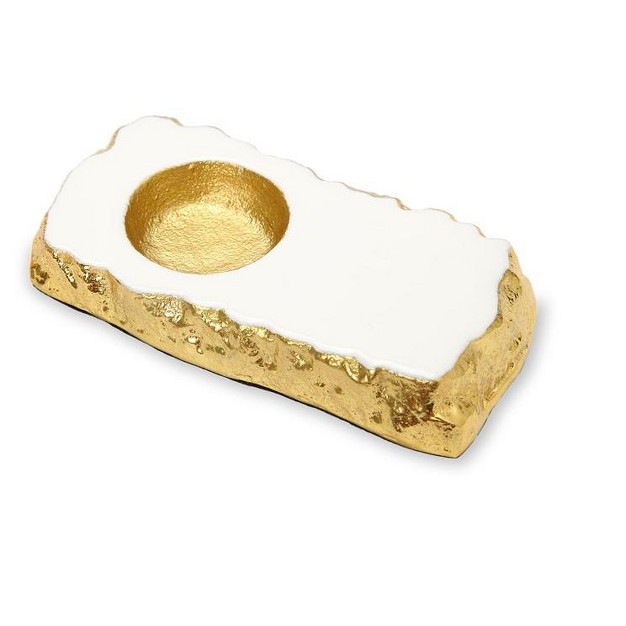 Classic Touch White Marble Tea Light Holder Gold Edged 5 25 quot l X 2 75 quot w