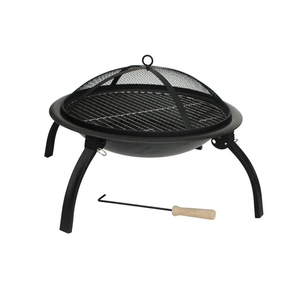 Fire Sense 22 in. Round Steel Fire Pit in Black with Folding Legs 60873