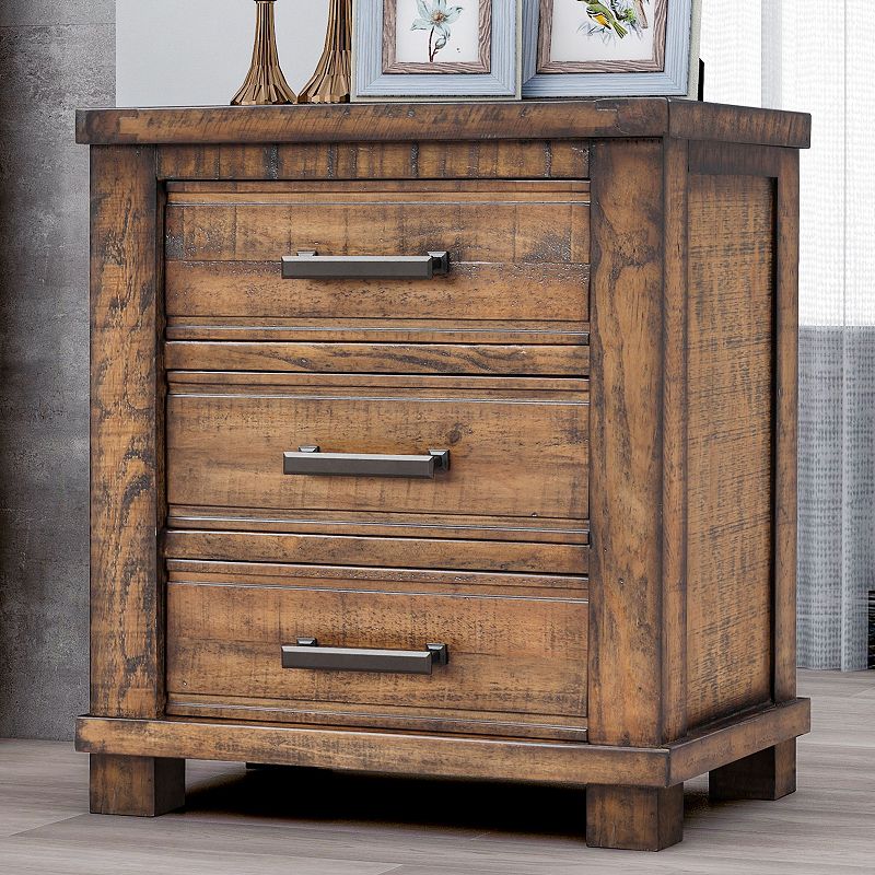 Merax Rustic Three Drawer Reclaimed Solid Wood Framhouse Nightstand