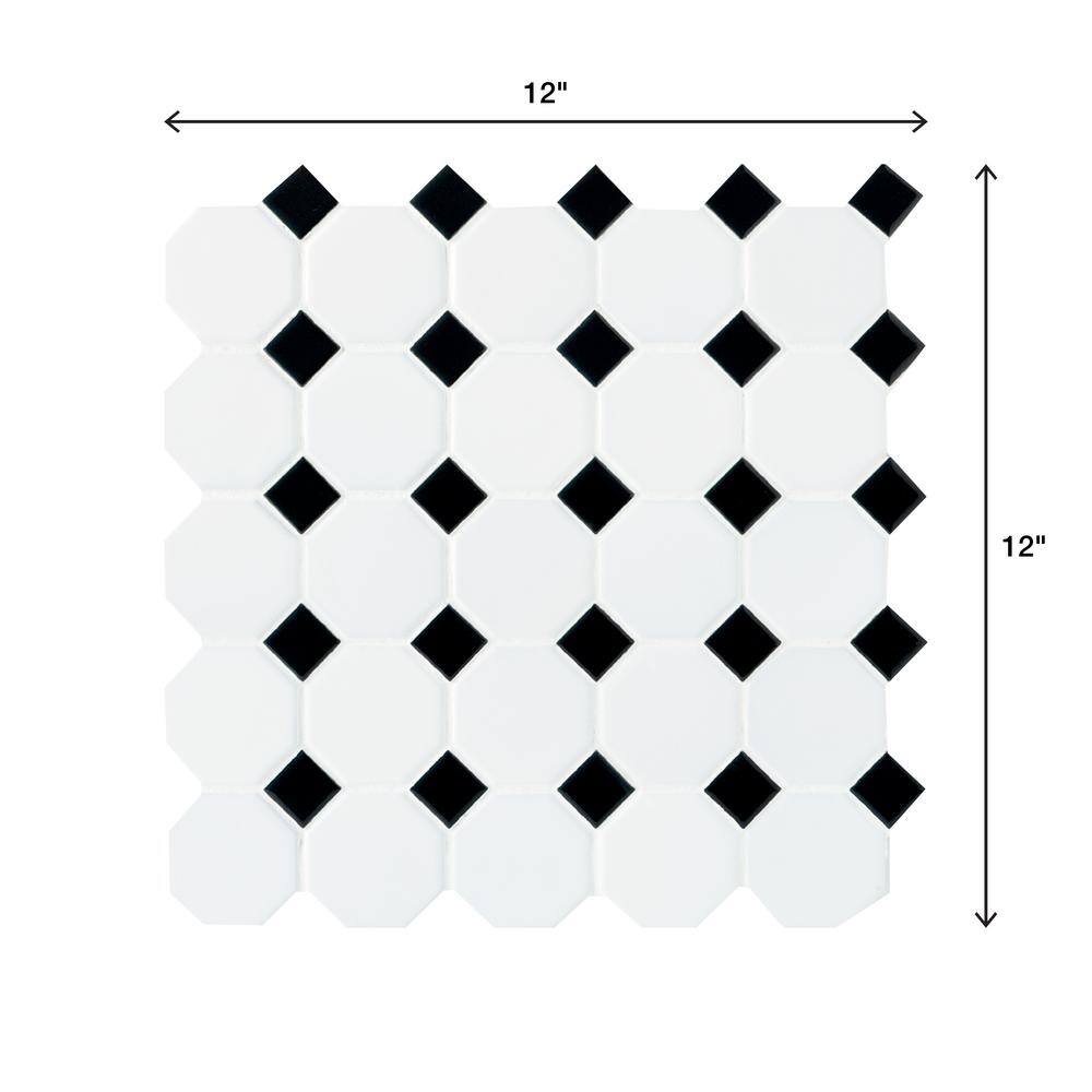 Daltile Octagon and Dot Matte White with Black Dot 12 in. x 12 in. Glazed Ceramic Mosaic Tile (1 sq. ft.each) 65012OCT21CC1P2