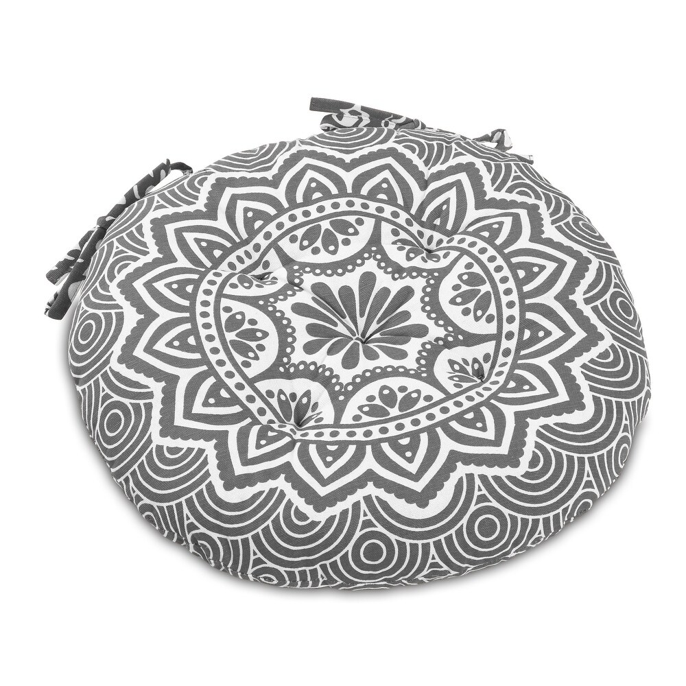 Handmade Cotton Mandala Tuffted Round Chair cushion pads 15''x15'' (Set of 2) with Ties for armchairs Dining Office chair