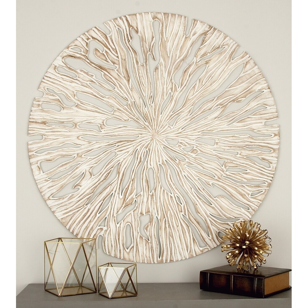 Beige Wooden Handmade Intricately Carved Starburst Wall Decor