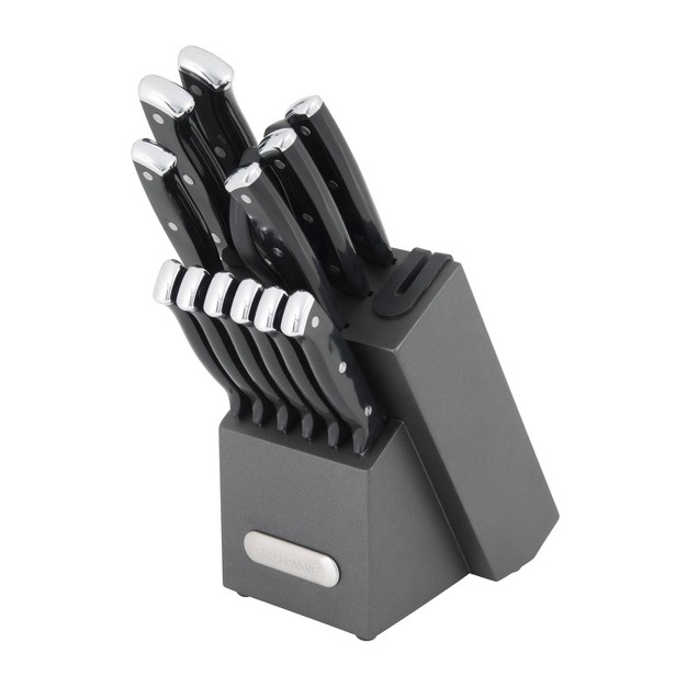 Farberware 14pc Triple Rivet Knife Block Set With Edgekeeper Sharpener Graphite