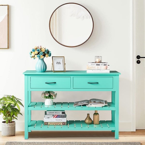 3-Tier Console Table with 2 Drawers， Sofa Table with Storage Shelves