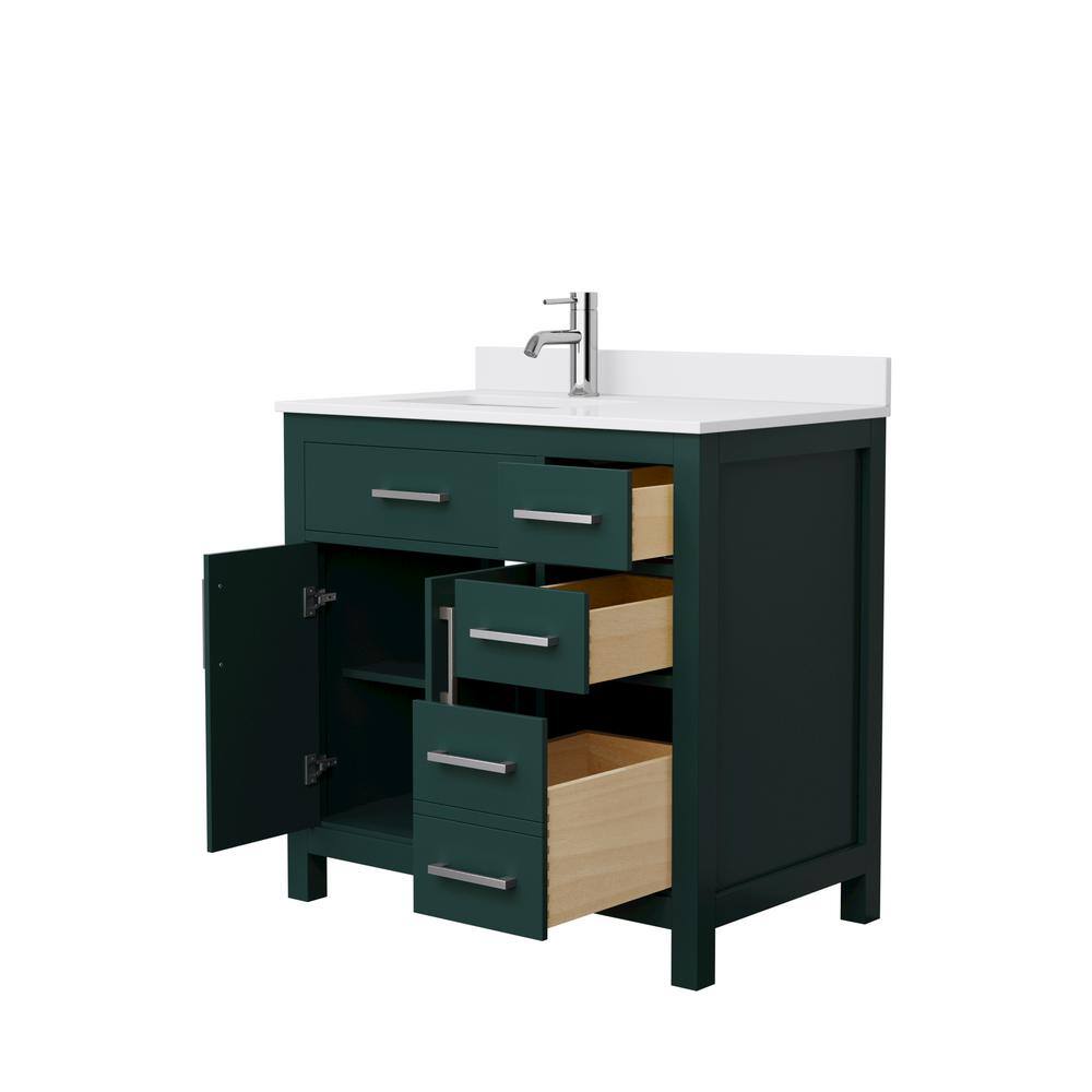 Wyndham Collection Beckett 36 in. W x 22 in. D x 35 in. H Single Sink Bathroom Vanity in Green with White Cultured Marble Top WCG242436SGEWCUNSMXX