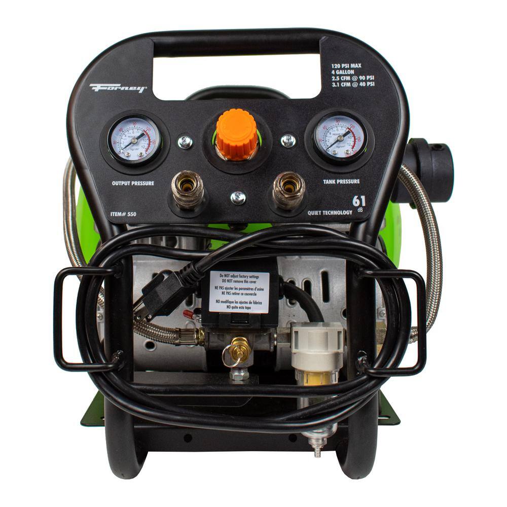 Forney 1.0 Hp Electric 4 Gal Oil-Free Air Compressor 120 PSI 2.5 CFM @ 90 PSI 550