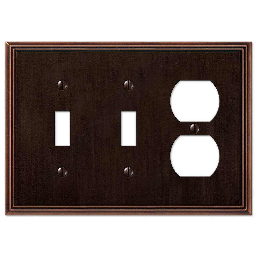 AMERELLE Rhodes 3 Gang 2-Toggle and 1-Duplex Metal Wall Plate - Aged Bronze 77TTDDB