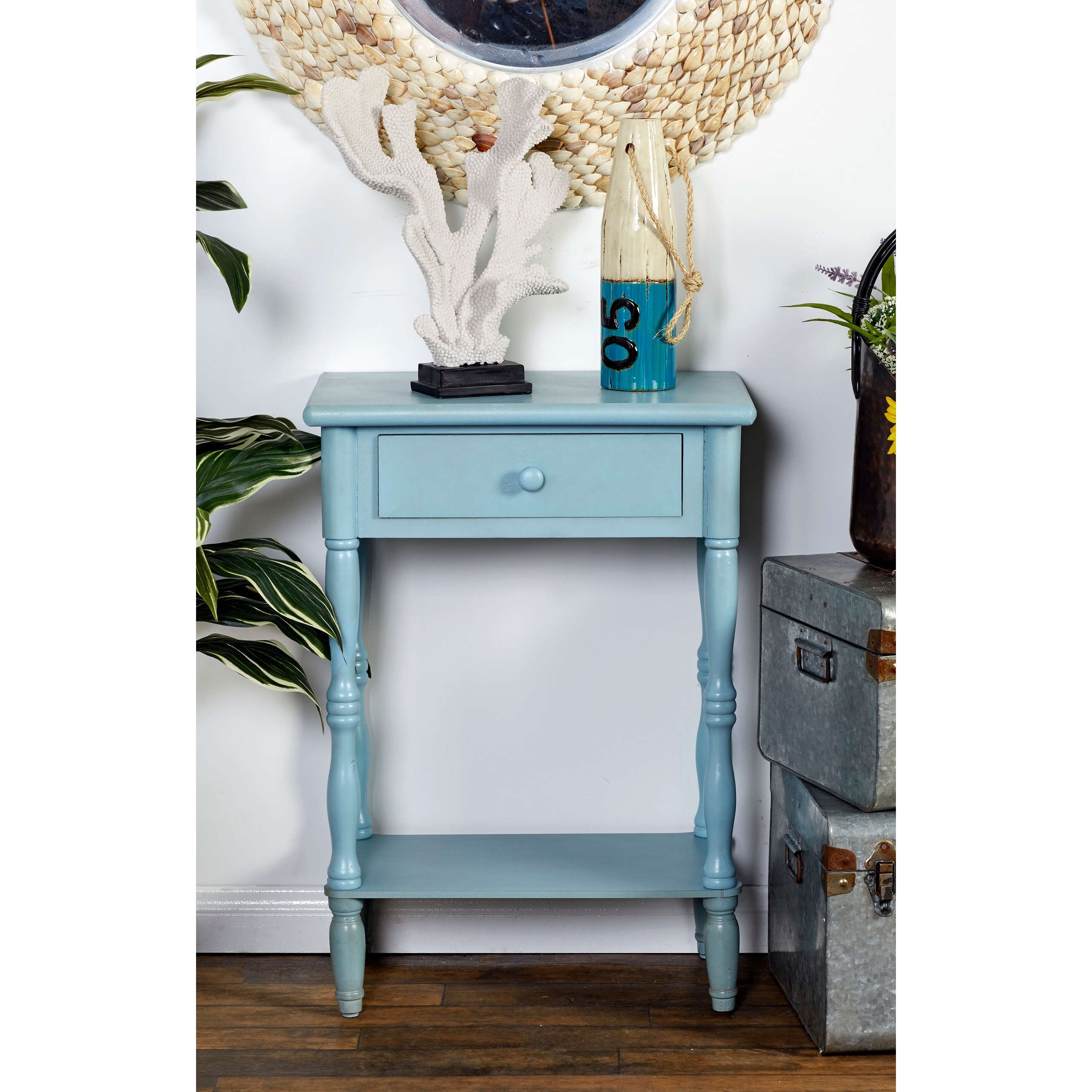 Blue MDF Farmhouse Accent Table 31 x 22 x 14