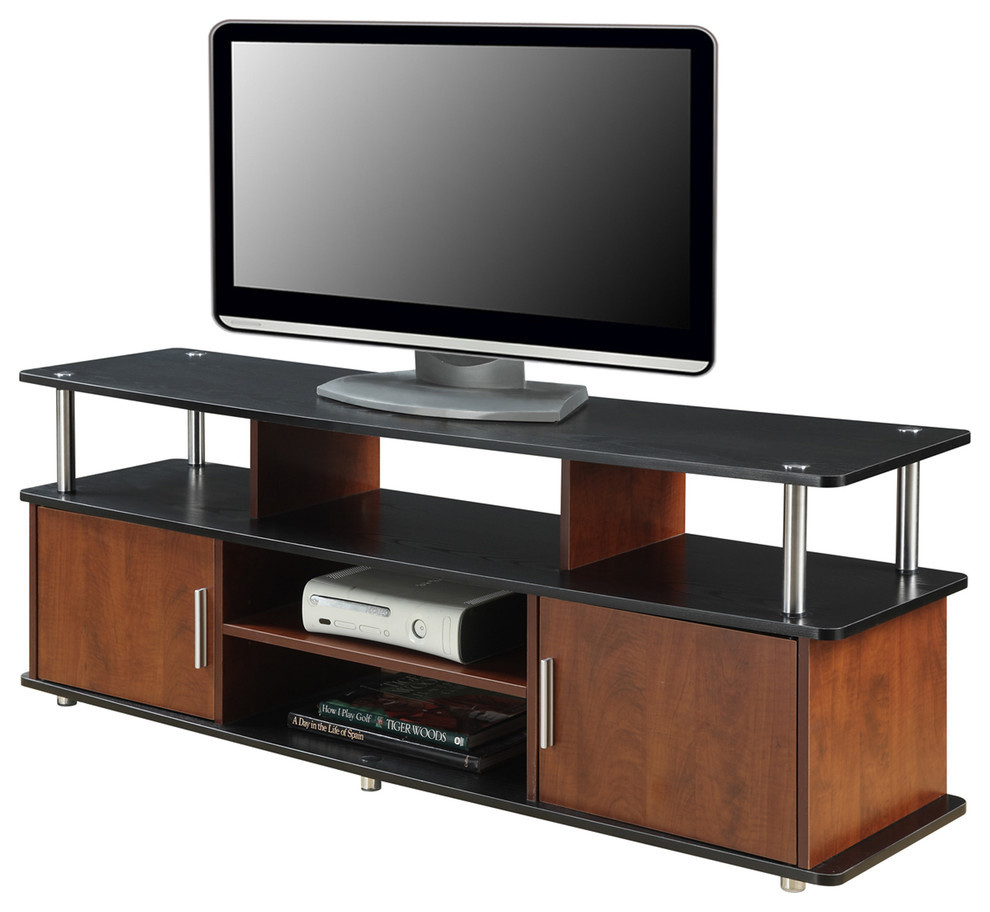 Designs2Go 59 quotXL Monterey TV Stand in Cherry and Black Wood Finish   Contemporary   Entertainment Centers And Tv Stands   by Convenience Concepts  Houzz