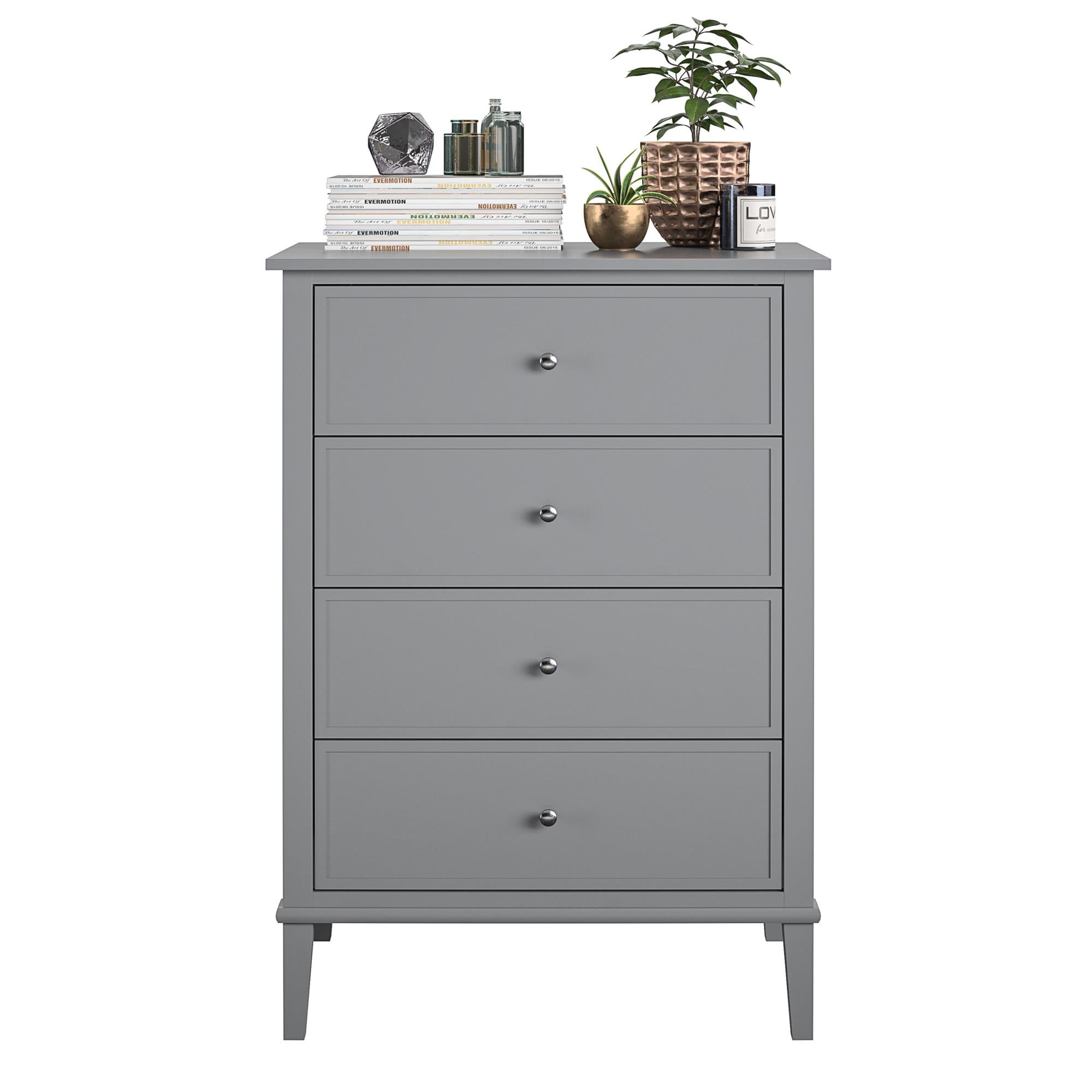 Desert Fields Eclectic Boho 4 Drawer Dresser, Gray