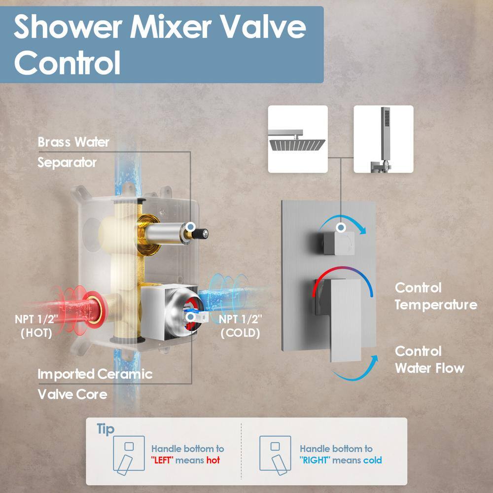 CRANACH 1-Spray 2.5 GPM Wall-Mounted Dual Shower Heads with Handheld Shower in Brushed Nickel (Valve Included) M6066NI-10BL-1