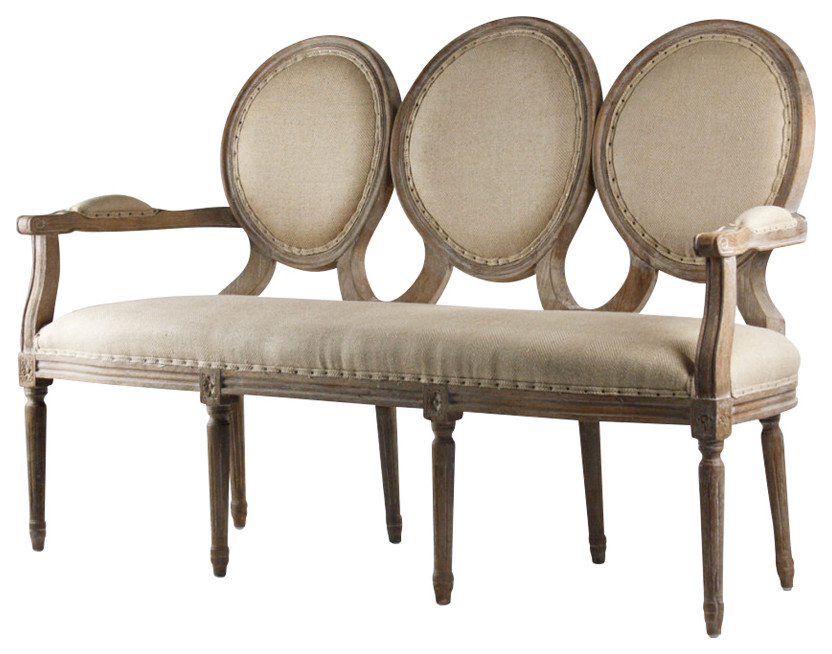 Medallion Settee  Hemp Linen   Traditional   Sofas   by HedgeApple  Houzz