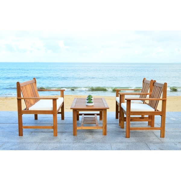 SAFAVIEH Outdoor Living Burbank Brown Acacia Wood 4piece Furniture Set