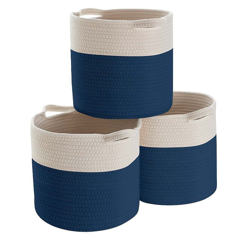 3 Pack Woven Cotton Rope Shelf Storage Basket with Handles