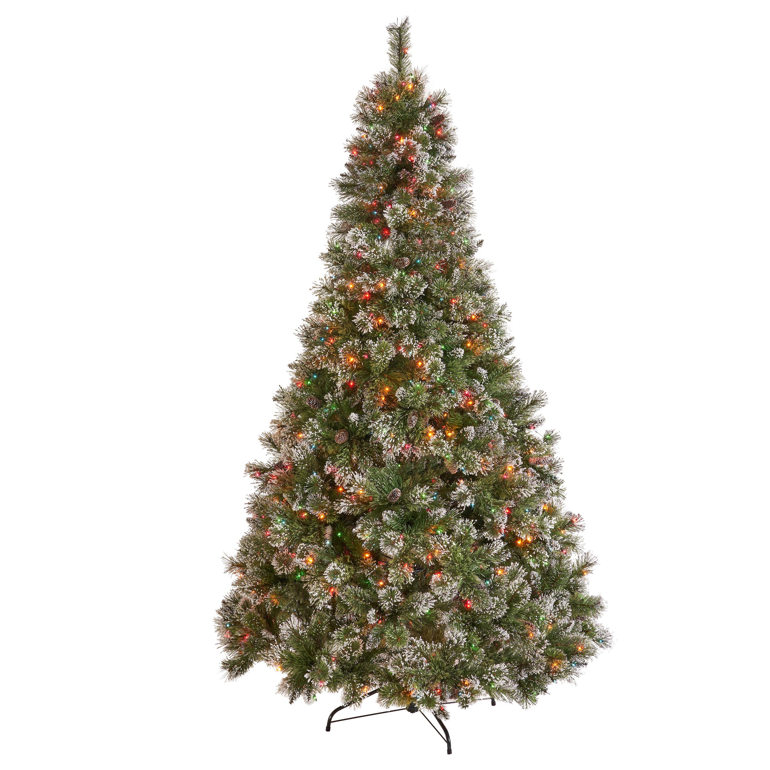 7-foot Cashmere Pine and Mixed Needles Hinged Artificial Christmas Tree with Snow and Glitter Branches and Frosted Pinecones