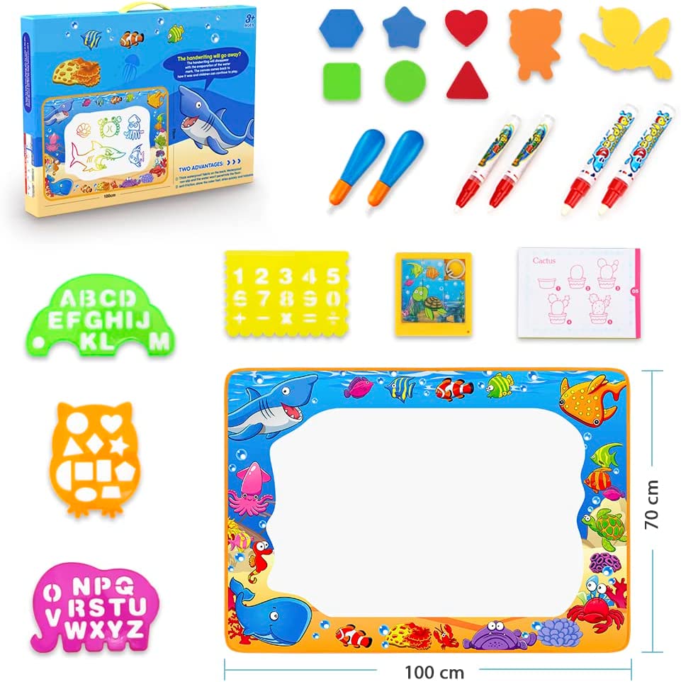 Toyk Water Doodle Mat - Kids Painting Writing Doodle Toy Mat - Color Doodle Drawing Mat Bring Magic Pens Educational Toys for Age 2 3 4 5 6 7 Year Old Girls Boys Age Toddler Gift