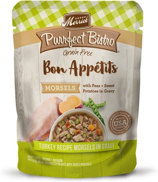 Merrick Purrfect Bistro Bon Appetits Grain-Free Turkey Recipe Morsels in Gravy Adult Cat Food Pouches