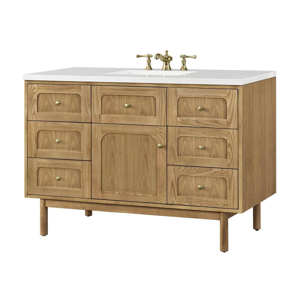 James Martin Vanities Laurent 48.0 in. W x 23.5 in. D x 34.2 in . H Bathroom Vanity in Light Oak with White Zeus Quartz Top 545-V48-LNO-3WZ