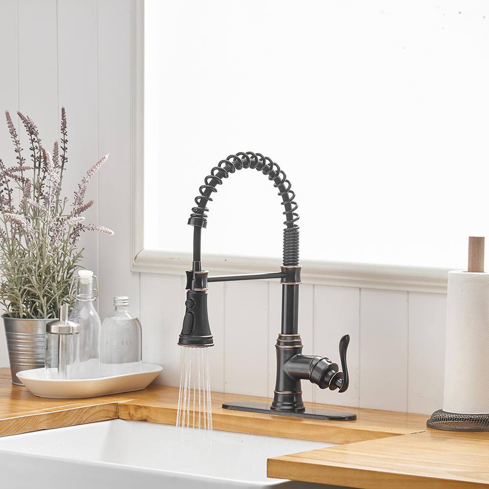 BWE Single-Handle Pull-Down Sprayer 3 Spray High Arc Kitchen Faucet With Deck Plate in Oil Rubbed Bronze A-94553-ORB