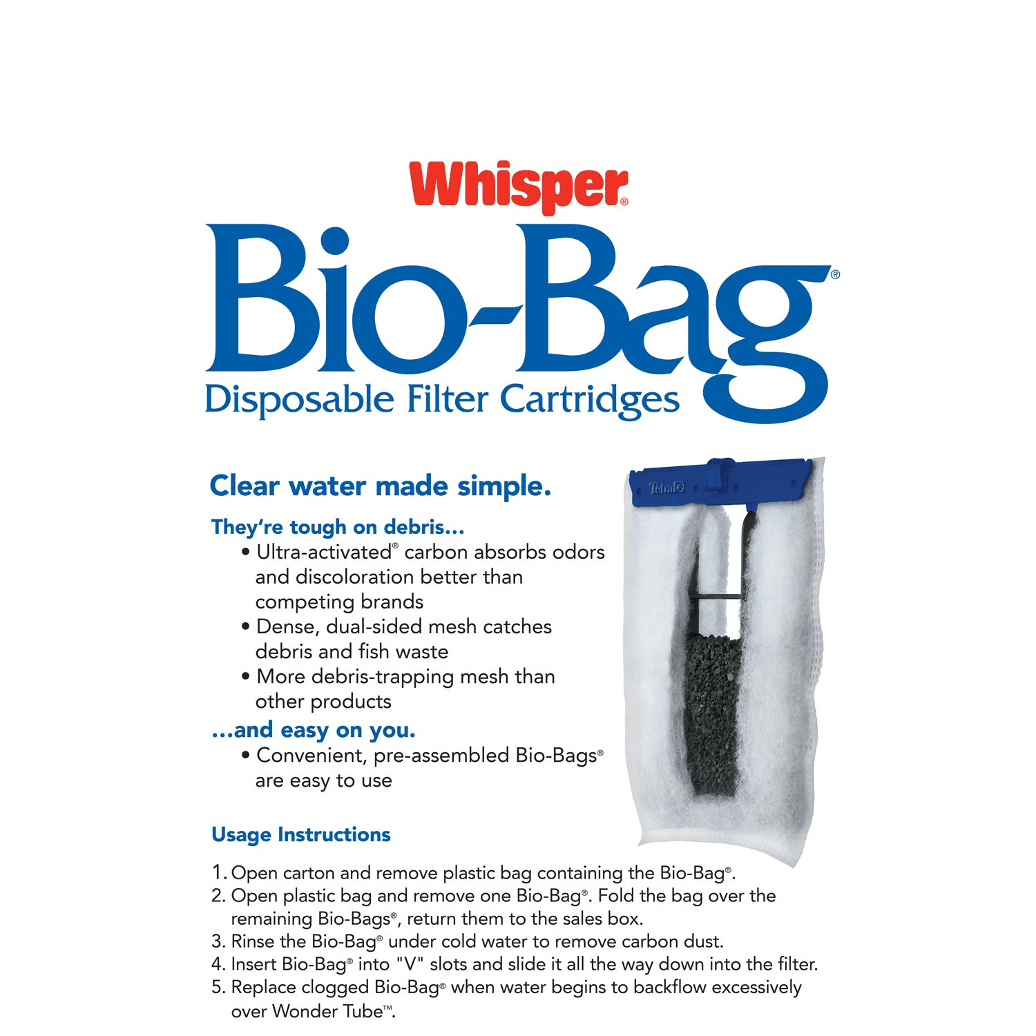 Tetra Whisper Bio-Bag Disposable Filter Cartridge 3 Count， for Aquariums， Large