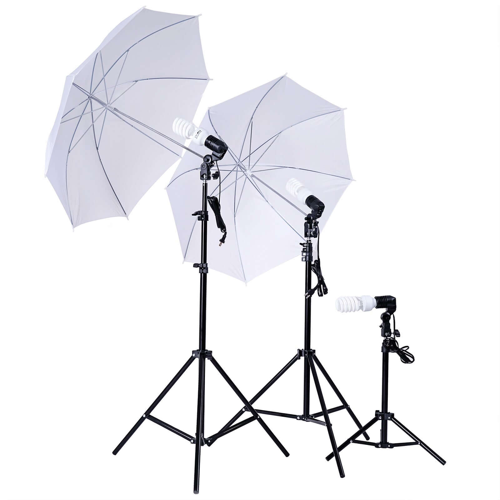 Photo Video Studio Lighting & Background Support System Kit, 600W White Umbrella With Chromakey Backdrop Muslins (Green Black White) - Free Carry Case Included 10ft