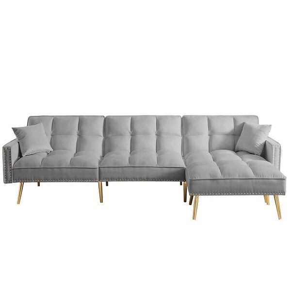 107'' Velvet Tufted Upholstered Converstible Sectional Sofa Bed with Nailhead