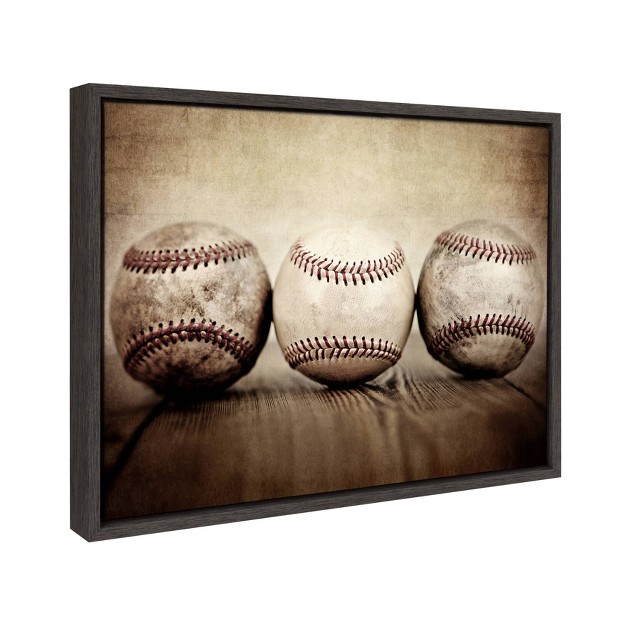 X 24 quot Sylvie Three Vintage Baseballs Framed Canvas By Shawn St Peter Gray Designovation