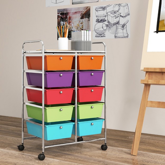 Tangkula 10 drawer Rolling Storage Cart Tools Scrapbook Paper Organizer On Wheels Multicolor