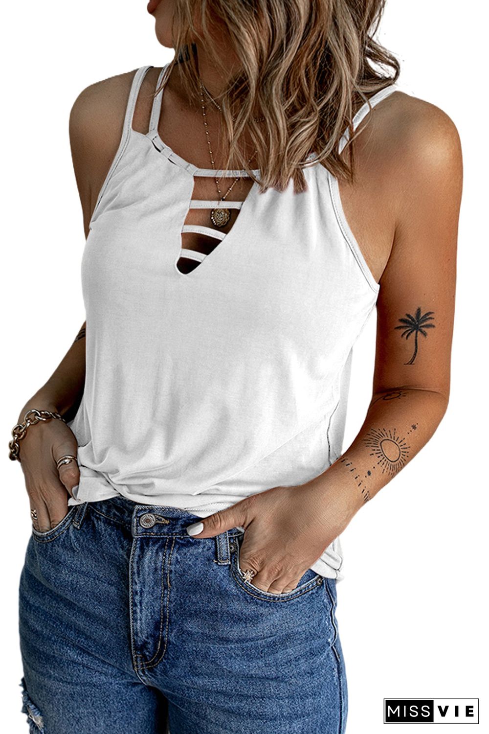 White Ladder Hollow-out Tank Top