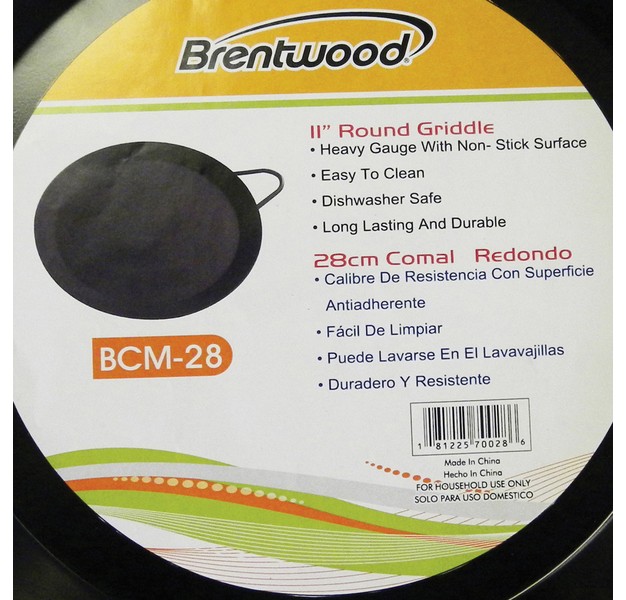 Brentwood Carbon Steel Nonstick Round Comal Griddle 11 in