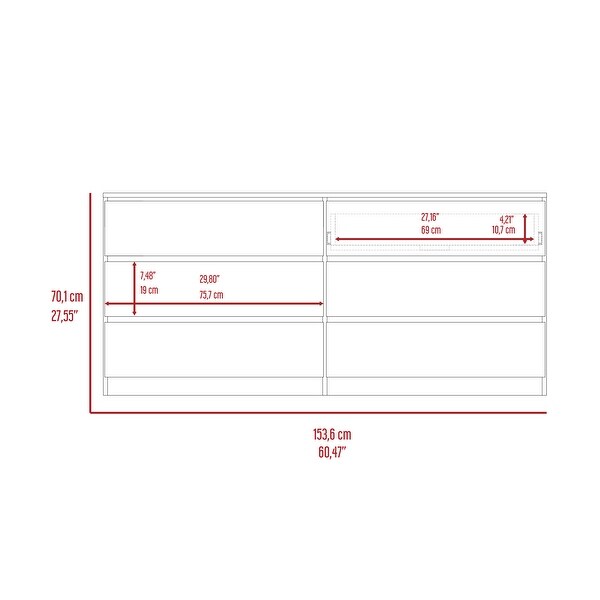 Minimalist Style 6-Drawer Rectangle Dresser for Bedroom， Superior Top， Modern Storage Dressers Organizer for Living Room - - 37828158