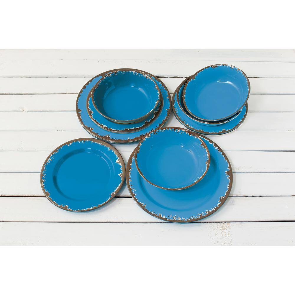 Fox Run 12-Piece Rustic Blue Melamine Resin Dinnerware Set (Service for 4) 48785