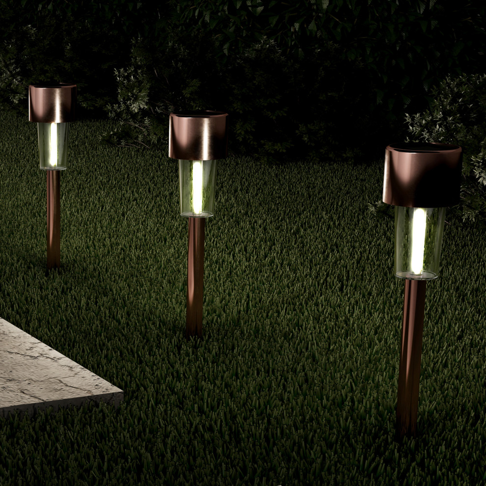 Pure Garden 12.2 Stainless Steel Outdoor Solar Path Lights  Set of 12   Transitional   Path Lights   by Trademark Global  Houzz